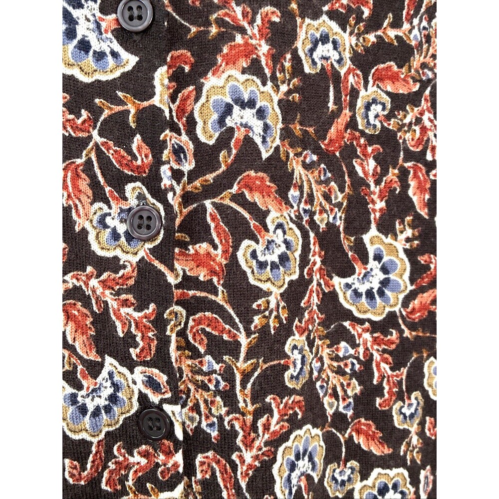 Garnet Hill Merino Wool Cardigan Sweater Small Brown Autumn Floral Luxury Preppy - Picture 3 of 12